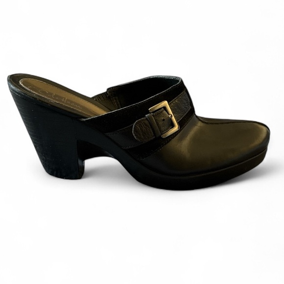 Cole Haan Black Leather Buckle‎ Heeled Clogs Mules Size 8 - Picture 1 of 11